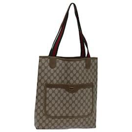 Gucci-GUCCI GG Canvas Web Sherry Line Tote Bag PVC Beige Green Red Auth 71028-Red,Beige,Green