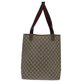 Gucci-GUCCI GG Canvas Web Sherry Line Tote Bag PVC Beige Green Red Auth 71028-Red,Beige,Green