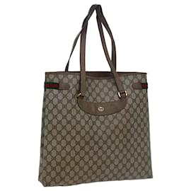 Gucci-GUCCI GG Canvas Web Sherry Line Tote Bag PVC Beige Green Red Auth 71030-Red,Beige,Green