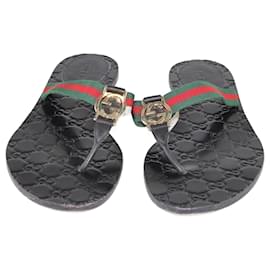 Gucci-Gucci Black GG Web Thong Flat Sandals-Black