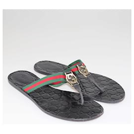 Gucci-Gucci Black GG Web Thong Flat Sandals-Black