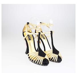 Dolce & Gabbana-Dolce & Gabbana Black/Gold Heart Sculptured Heel Sandals-Black
