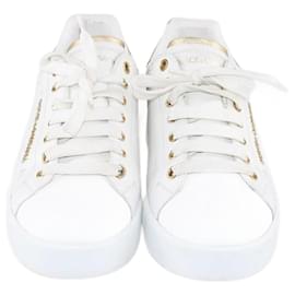Dolce & Gabbana-Dolce&Gabbana Bianco/Sneakers basse impreziosite da perle dorate-D'oro