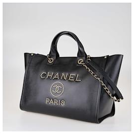 Chanel-Chanel Bolsa Deauville preta com tachas-Preto
