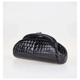 Chanel-Embrague atemporal de cocodrilo negro brillante de Chanel-Negro