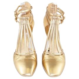 Chanel-Chanel – Pumps mit T-Riemen und ineinandergreifendem CC-Logo in Gold-Golden