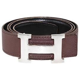Hermès-Hermes Black/Chocolat Reversible H Buckle Belt-Black