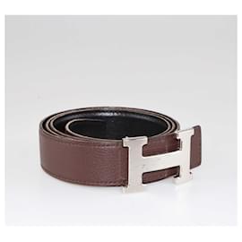Hermès-Hermes Black/Cintura reversibile con fibbia ad H color cioccolato-Nero