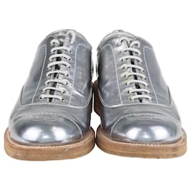Chanel-Chanel Silver Cc Cap Roe Lace Up Oxford-Silvery