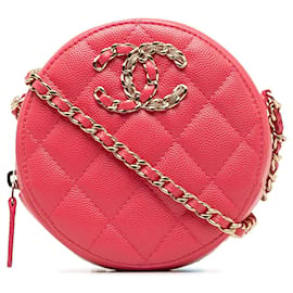 Chanel-Chanel 19 Round Caviar Clutch With Chain Pink-Pink