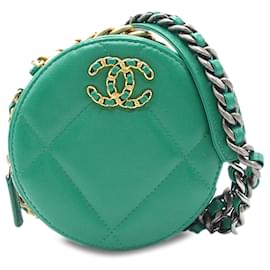 Chanel-Chanel 19 Pochette Rotonda In Pelle Di Agnello Con Catena Verde-Verde
