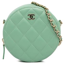 Chanel-Chanel Quilted Lambskin Round Crossbody Green-Green