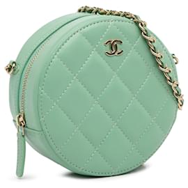 Chanel-Chanel Quilted Lambskin Round Crossbody Green-Green