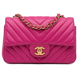 Chanel-Chanel Mini Chevron Klassische Lammlederklappe Rosa-Pink