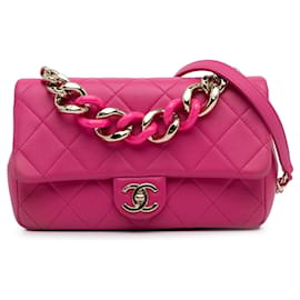 Chanel-Chanel Small Lambskin Elegant Chain Single Flap Pink-Pink