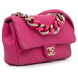 Chanel-Chanel Pequeña cadena elegante de piel de cordero con solapa única Rosa-Rosa