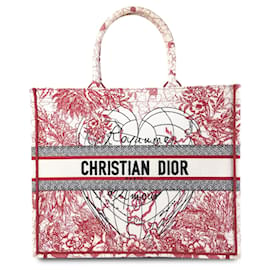 Dior-Dior Large D-Royaume d'Amour Embroidered Book Tote White-Red