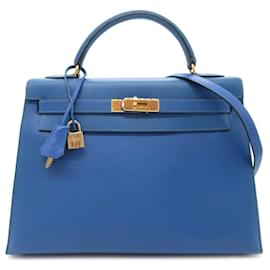 Hermès-Hermes Courchevel Kelly Sellier 32 Blue-Blue