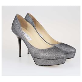 Jimmy Choo-Jimmy Choo Eros Plateaupumps in Dunkelgrau mit Glitzer -Grau