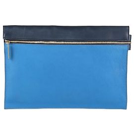 Victoria Beckham Two Tone Blue Large Zip Pouch Blue