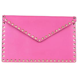 Valentino-Valentino Pink Rockstud Envelope Pouch-Pink