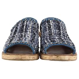Chanel-Chanel Blue Tweed Chain Mules-Blue