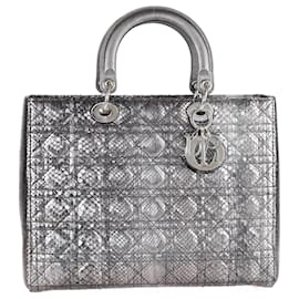 Christian Dior-Borsa Lady Dior grande in pelle di serpente Cannage metallizzata Dior in edizione limitata-Metallico