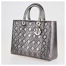 Christian Dior-Borsa Lady Dior grande in pelle di serpente Cannage metallizzata Dior in edizione limitata-Metallico