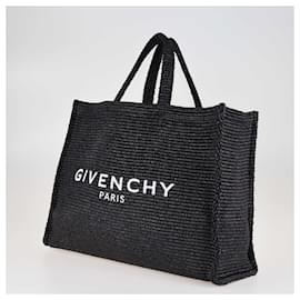 Givenchy-Givenchy nero/Borsa tote in rafia con logo bianco-Nero