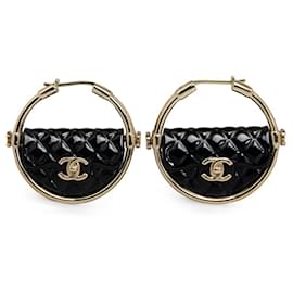 Chanel-Chanel Resin Quilted Flap Bag Hoop Earrings Gold-Golden