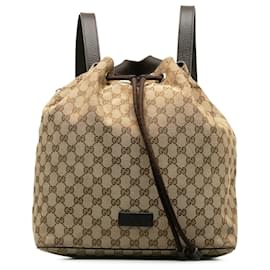 Gucci-Gucci GG Canvas Drawstring Backpack Brown-Brown