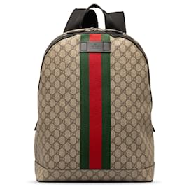 Gucci-Gucci GG Supreme Web Backpack Brown-Brown
