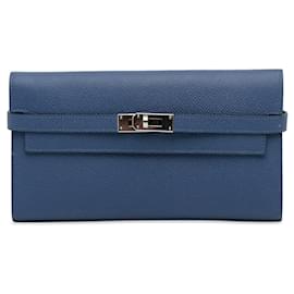 Hermès-Hermes Epsom Classic Kelly Wallet Blue-Blue