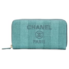 Chanel-Carteira Chanel Tweed Deauville Continental Azul-Azul