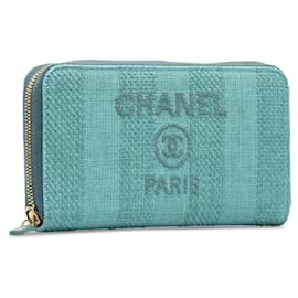 Chanel-Chanel Tweed Deauville Continental Geldbörsen Blau-Blau