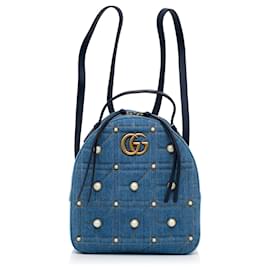 Gucci-Gucci Mochila pequeña de mezclilla GG Marmont Pearl Azul-Azul