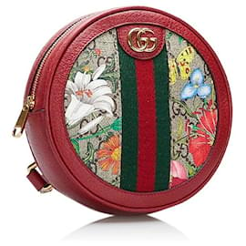 Gucci-Gucci GG Supreme Flora Ophidia Round Backpack Red-Red