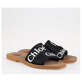 Chloé-Chloe - Claquettes plates Woody noires à logo brodé-Noir