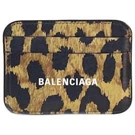 Balenciaga-Balenciaga Nero/Portacarte marrone con stampa leopardata-Nero