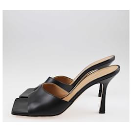 Bottega Veneta-Bottega Veneta Black Stretch Square Toe Slide Sandals-Black