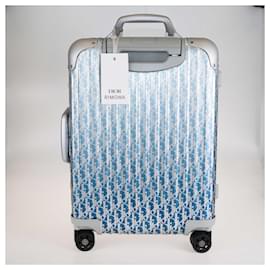 Christian Dior-Dior X Rimowa Grey/Gradient Blue Oblique Aluminum Carry On Luggage-Blue