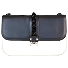 Valentino-Valentino black/Offwhite Medium Rockstud Glam Lock Flap Bag-Black