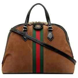 Gucci-Bolso satchel de ante Ophidia con tribanda mediana de Gucci Marrón-Castaño