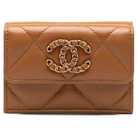 Chanel-Chanel 19 Trifold Flap Compact Wallet Brown-Brown