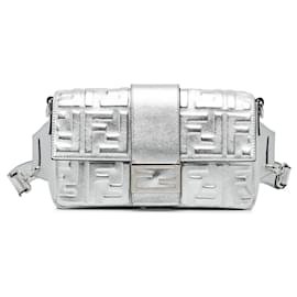 Fendi-Fendi Zucca Embossed Baguette Belt Bag Silver-Silvery
