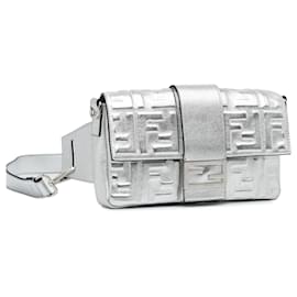 Fendi-Fendi Zucca Embossed Baguette Belt Bag Silver-Silvery