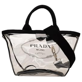 Prada-Prada Canapa Trimmed Plex Logo Tote Black-Black