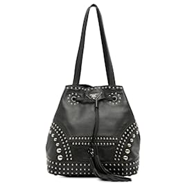 Prada-Prada Soft Calf Studded Bucket Bag Black-Black