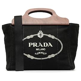 Prada-Sac à main Prada avec poignée en bois Canapa et logo noir-Noir