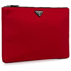 Prada-Prada Tessuto Soft Zip Clutch Red-Red